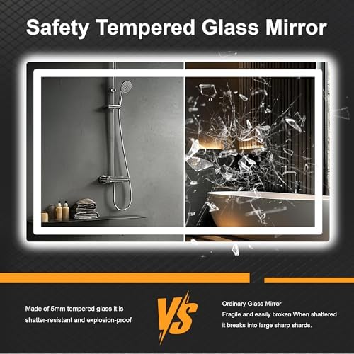 LED Bathroom Mirror with Lights, 30 x 50 Lighted Vanity Wall Mirror