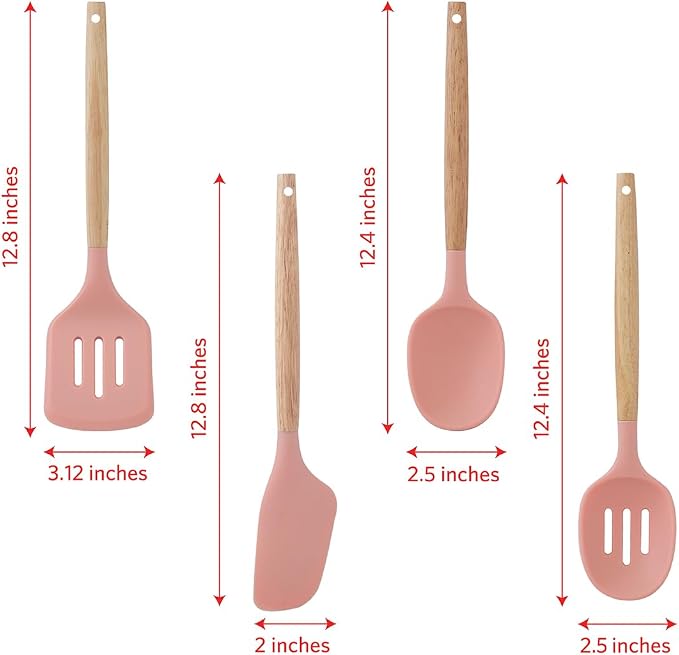 Glad Silicone Kitchen Utensils Set, 8pcs - Nonstick Cooking Tools with Wooden Handles and Utensil Holder - Spatula Set with Turner, Ladle, Spoons, Tongs, and Spaghetti Server - Rust