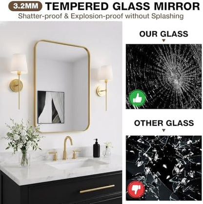 24"x36" Bathroom Mirror for Over Sink, Brushed Gold Rectangle Vanity Mirror