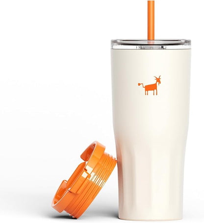 CHEERFUL GOAT Ceramic Lined Coffee Travel Tumbler – Stainless Steel Travel Coffee Tumbler with Ceramic Liner, with lid, 21 OZ Cup for Hot and Cold Water Coffee at Home, Office, or On the Go (White)