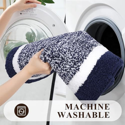 Pauwer Bathroom Rug Sets 3 Piece, Non Slip Washable Bath Mat, Navy