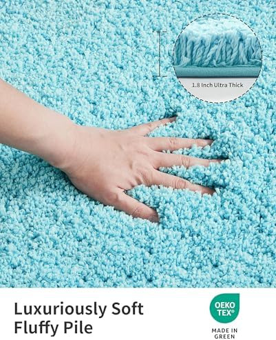 ILANGO Teal Bathroom Rugs 70" × 24" Non Slip & Super Absorbent Thick Soft, Washable Bath Carpet Runner for Floor, Microfiber Plush Shaggy Bath Mats with Rubber for Bedroom Bathtub Shower Room
