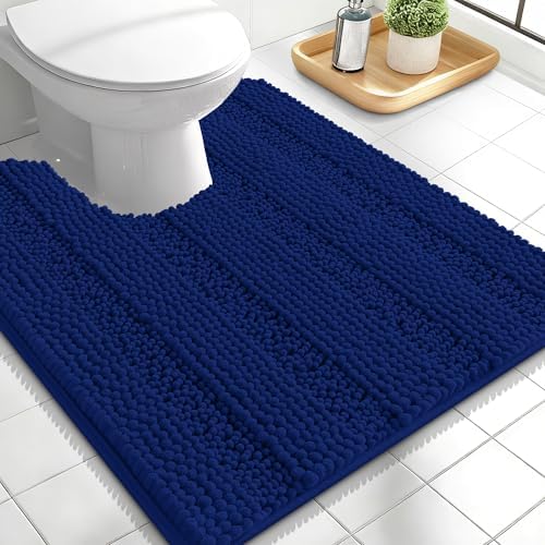 OLANLY Thick Toilet Rugs U-Shaped 24x20, Soft Chenille Bath Mat, Navy