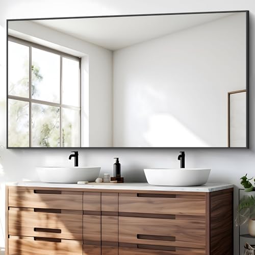 BONEWEI Bathroom Mirror,30x60 inch Large Wall Mirror for Bathroom Wall Mounted Black Rectangle Corner Mirrors,Black Bathroom Mirror for Living Room,Farmhouse,Bedroom Entryway,Horizontal/Vertical