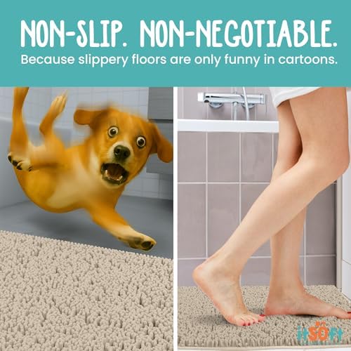Extra Large Chenille Bath Mats 59"x21", Plush Absorbent Bath Mats Quick Dry, Soft & Machine Washable, Non Slip Carpet for Bathroom, Thick Bathroom Rugs, Shower Restroom Rug Mat, Bathrugs