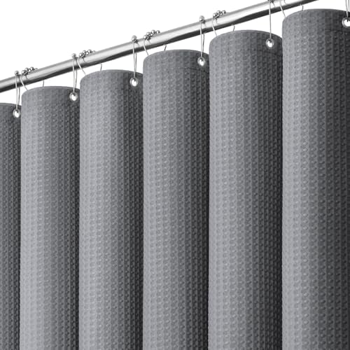 Dynamene Long Waffle Shower Curtain 256 GSM Heavy Fabric 72x78 Grey/Gray