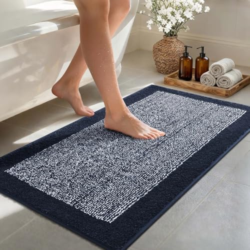 40x24 Bathroom Rugs Non Slip Washable, Soft Absorbent Bath Mat Dark Blue