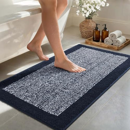 40x24 Bathroom Rugs Non Slip Washable, Soft Absorbent Bath Mat Dark Blue