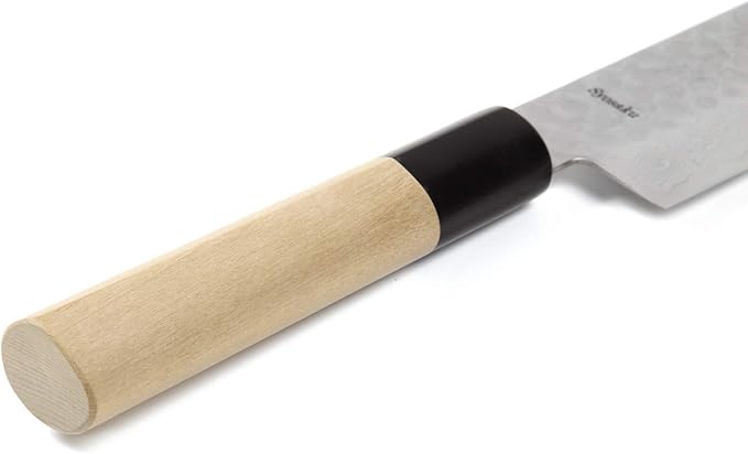 Japanese Vegetable Knife Hammered Damascus VG-10 46 Layer D-Shape Magnolia Wood Handle, Nakiri 6.3-inch (160mm)
