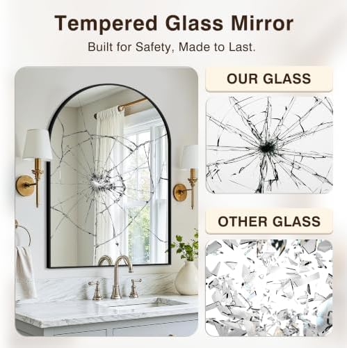 Arched Bathroom Vanity Mirror for Over Sink, 36”x24”, Black