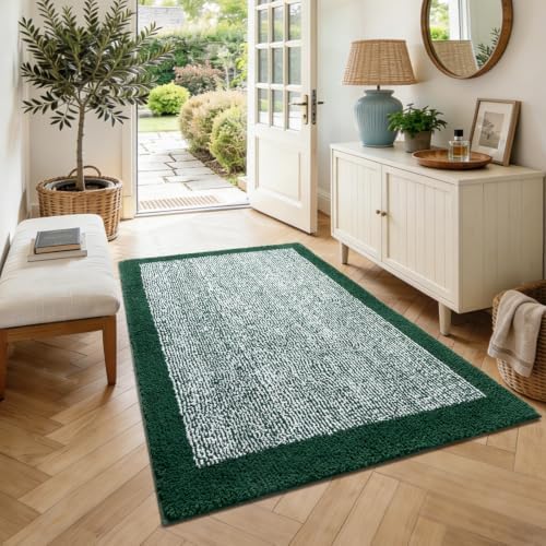 48x32 Bathroom Rugs Non Slip Washable, Soft Absorbent Bath Mat Dark Green