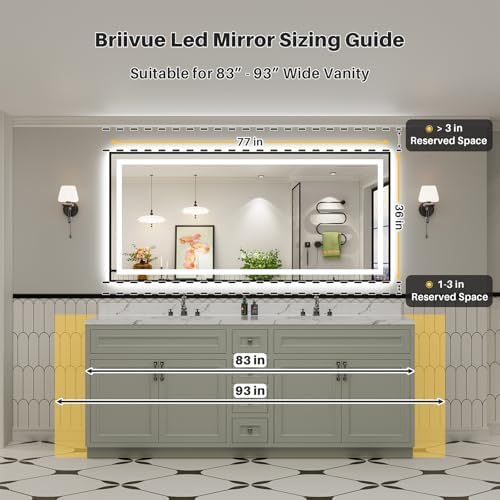 77x36 Inch LED Bathroom Mirror with Black Frame, Backlit & Front Lit