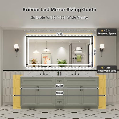 77x36 Inch LED Bathroom Mirror with Black Frame, Backlit & Front Lit