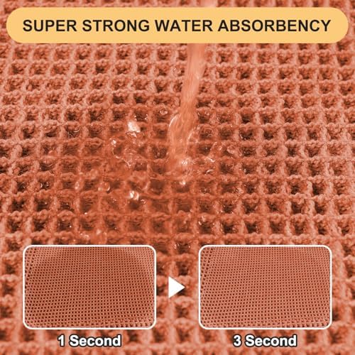 Upgrade Waffle Bath Mat, Boho Bathroom Rugs Absorbent Non Slip, Ultra Soft Bathroom Mat, Machine Washable Knit Bath Rugs with Tassels for Bathroom, Bedroom, Kitchen,Shower,Tub, 36"x24", Burnt Orange
