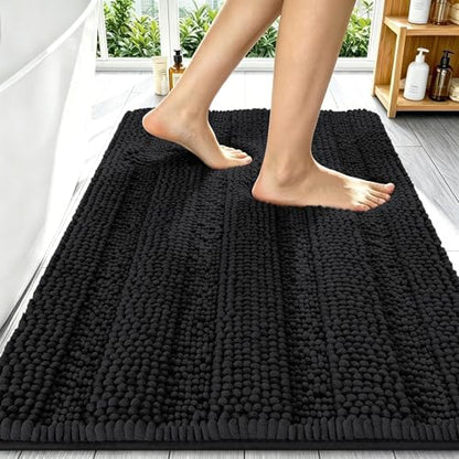 Smiry Thick Chenille Bathroom Runner Rugs 59x20, Absorbent Bath Mat, Black