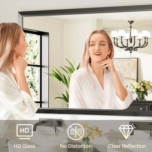 Briivue Black Metal Framed Bathroom Wall Mirror, 50x30 Inch