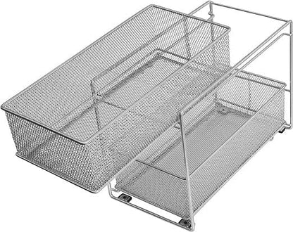 YBM HOME Pack of 6 Silver 2 Tier Mesh Sliding Spice and Sauces Basket Cabinet Organizer Drawer 2304-6