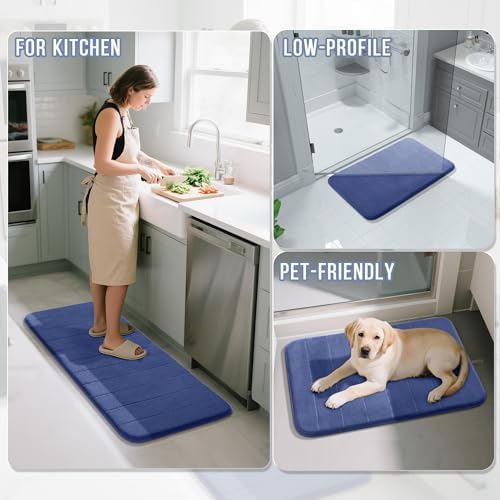 Yimobra Memory Foam Bathroom Mat Set, 24 x 17 & 24 x 20 in, Navy Blue