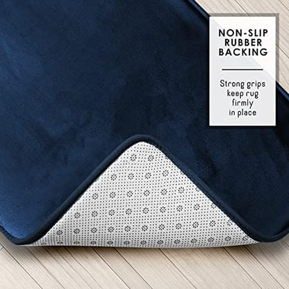 Clara Clark 3 Piece Bathroom Rugs Bath Mat Set, Velvet Memory Foam Bath Mats for Bathroom - Non-Slip, PVC Backing Bath Rugs, Washable - Dries Quickly, Blue
