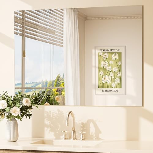 TETOTE Frameless Bathroom Mirror 40" x 30" Vanity Mirror for Bathroom Sink, Suitable for Bedroom, Living Room, Entryway, Hallway, Home Gym, Vertically/Horizontally