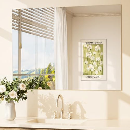 TETOTE Frameless Bathroom Mirror 40" x 30" Vanity Mirror for Bathroom Sink, Suitable for Bedroom, Living Room, Entryway, Hallway, Home Gym, Vertically/Horizontally