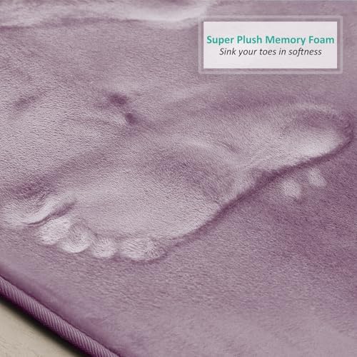 Clara Clark 3 Piece Bathroom Rugs, Velvet Memory Foam Bath Mat Set, Non-Slip Bath Rugs, Machine Wash, Dries Quickly, Ultra Soft Plush Bath Mats for Bathroom, 17 x 24/20 x 32 / Contour, Dusty Purple