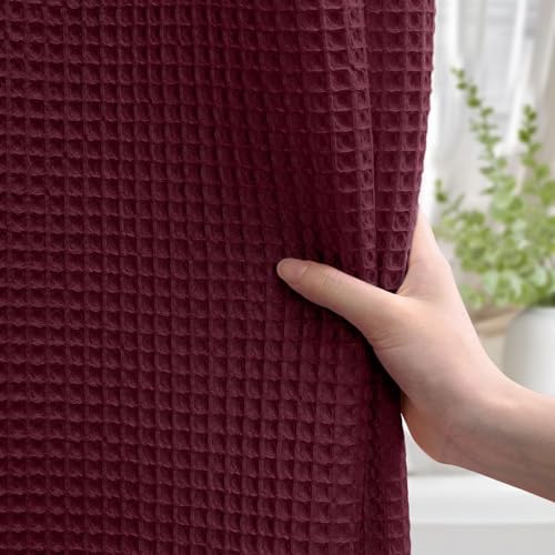 Waffle Weave Shower Curtain Heavyweight Cotton Fabric Burgundy 72Wx72L