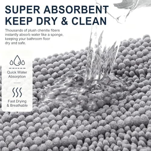Smiry Thick Chenille Bathroom Runner Rugs 44x24, Absorbent Bath Mat, Grey