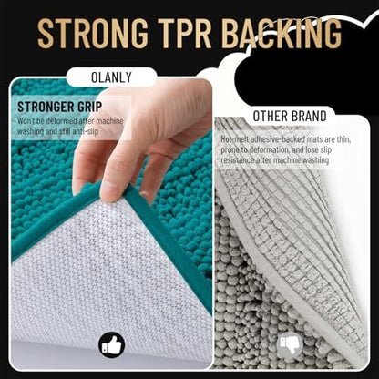 OLANLY Thick Bathroom Rugs 30x20, Chenille Striped Bath Rugs, Deep Lake