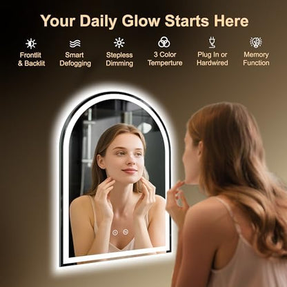 Arched LED Lighted Bathroom Mirror with Lights 20"x28"Smart Anti-Fog