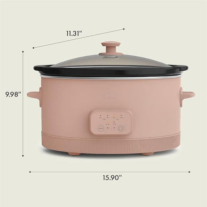 bella 6.0 Qt Programmable Slow Cooker, Ceramic Nonstick Coating, Adjustable Temperature & Cooking Times, Dishwasher Safe Stoneware Pot & Tempered Glass Lid, Tangle Free Cord Wrap, Blossom