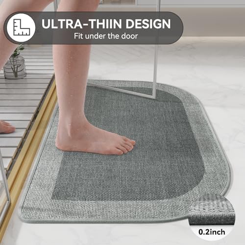 YDKGL Half Circle Bath Mat, Non Slip Thin Bathroom Rugs, Grey 24x35