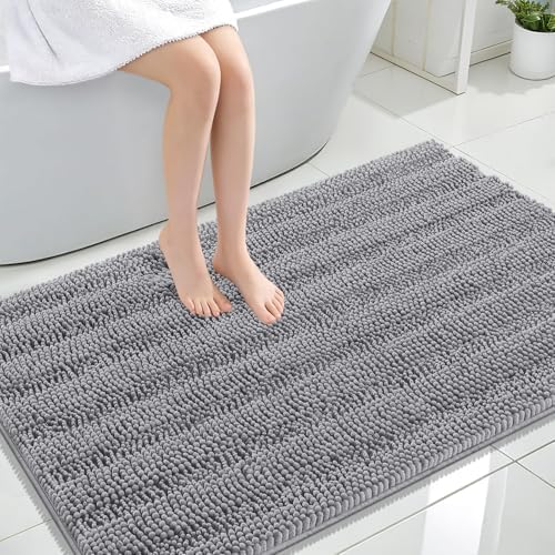 OLANLY Thick Large Bathroom Rugs 47x32, Soft Chenille Bath Rugs, Grey