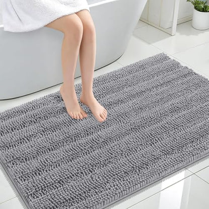 OLANLY Thick Large Bathroom Rugs 47x32, Soft Chenille Bath Rugs, Grey