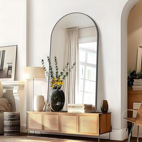 Arched Bathroom Mirror, 55"x36" Black Arched Mirror for Bathroom, Wall Mounted Mirror, Black Vanity Wall Mirror w/Metal Frame for Bedroom, Entryway, Living Room, Hanging or Leaning Against Wall