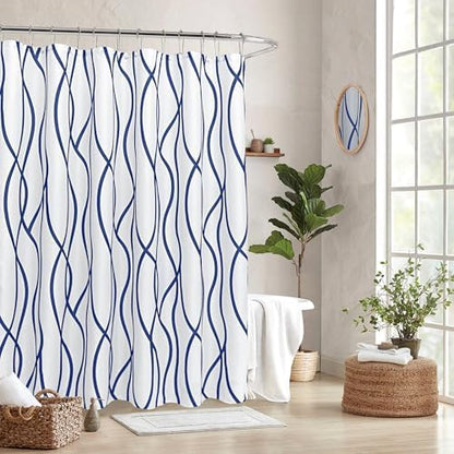 Fabric Modern Extra Long Shower Curtains for Bathroom-Navy and White