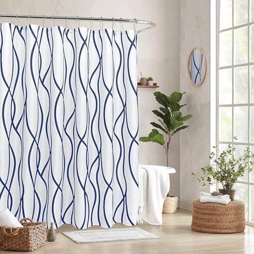 Fabric Modern Shower Curtain-Navy and White Shower Curtains for Bathroom