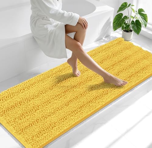 Smiry Thick Chenille Bathroom Runner Rugs 70x24, Absorbent Bath Mat, Yellow