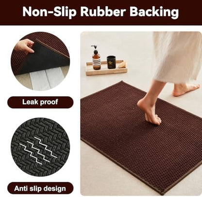 Triohero Bathroom Rugs Non Slip Washable, Super Absorbent Thin Bath Mat Small Quick Dry Low Pile Bathroom Rug, Brown 20"x30"