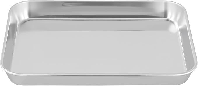 Set of 4 Baking Sheets with Rack, Stainless Steel Small Baking Tray, Oven Tray and Grid Rack for Baking Roasting, 9.4 x 7 x 1 inch