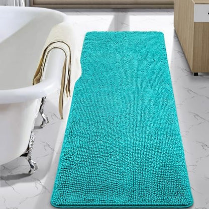 LOCHAS Luxury Bathroom Rug Shaggy Bath Mat 24 x 48 Inch, Teal Blue