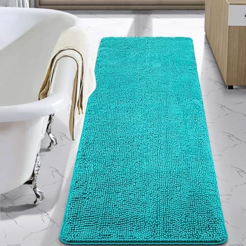 LOCHAS Luxury Bathroom Rug Shaggy Bath Mat 24 x 60 Inch, Teal Blue