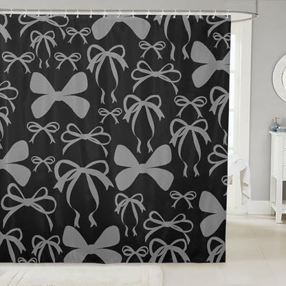jejeloiu Cute Bowknot Shower Curtain for Bathroom Decor 72"x84" Black Gray Girls Bow Bath Curtain Kawaii Bathroom Accessories Waterproof Polyester Fabric for Stalls Bathtubs Princess Decor