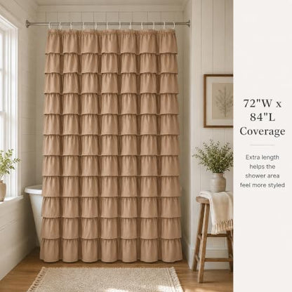 Light Brown Ruffle Shower Curtain for Bathroom, 72x84 Inch,1 Panel
