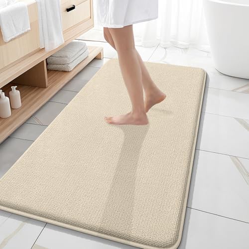 OLANLY Memory Foam Bathroom Runner Rug 47x20, Absorbent Long Bath Mat, Sand
