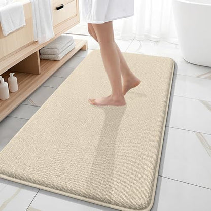 OLANLY Memory Foam Bathroom Runner Rug 47x20, Absorbent Long Bath Mat, Sand