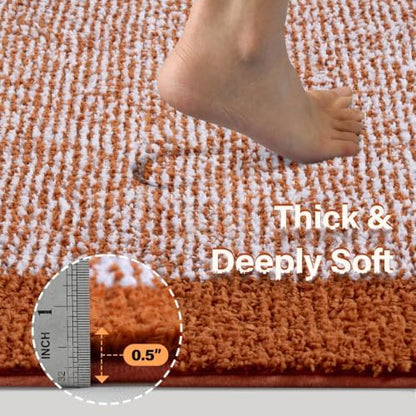 70x24 Bathroom Rugs Non Slip Washable, Soft Absorbent Bath Mat Coral Orange