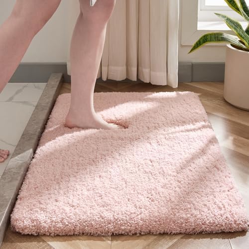 Disolla Bathroom Rug 20x32 Non Slip Fluffy Bath Mat for Bathroom Floor Washable Plush Luxury Bath Rug for Tub Soft Shaggy Absorbent Shower Sink Mat, Sakura Pink