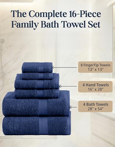 LANE LINEN Bathroom Towel Set 16 Piece Soft Absorbent Quick Dry - Navy