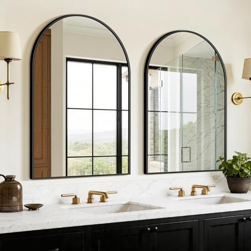 FGU Arched Bathroom Mirror for Over Sink 2 Pack 38"x26" Black Vanity Mirror